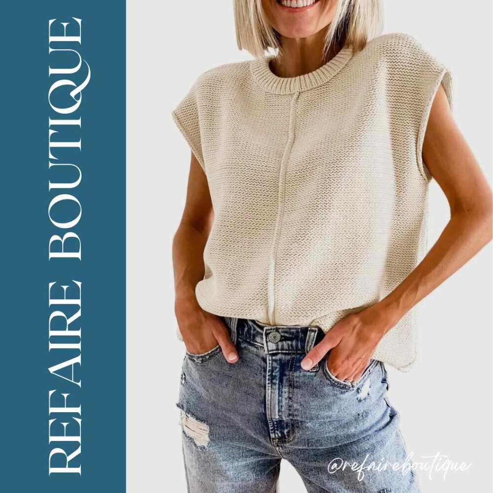 Knit Solid Color Sleeveless Round Neck Sweater Vest